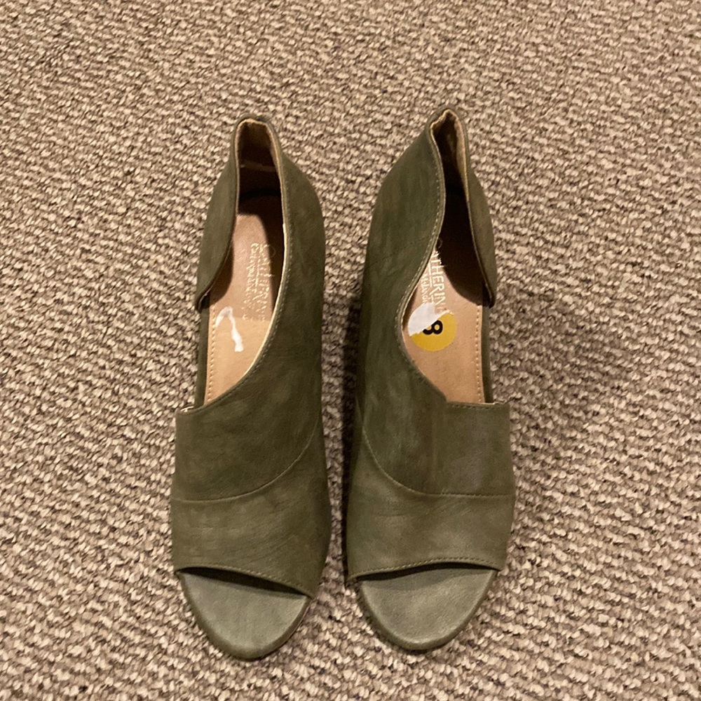 Olive green peep toe heels
